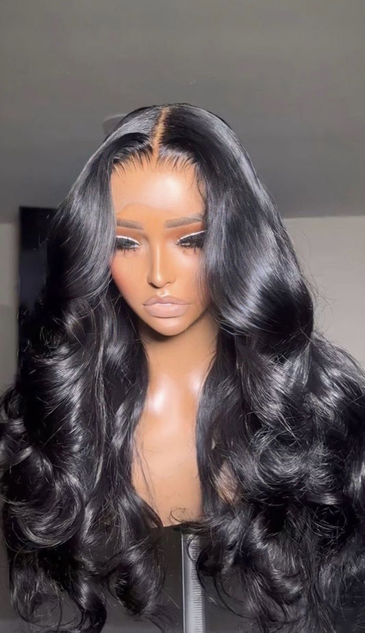 Natural Black Curtain Bangs Human blend Lace Front Wig