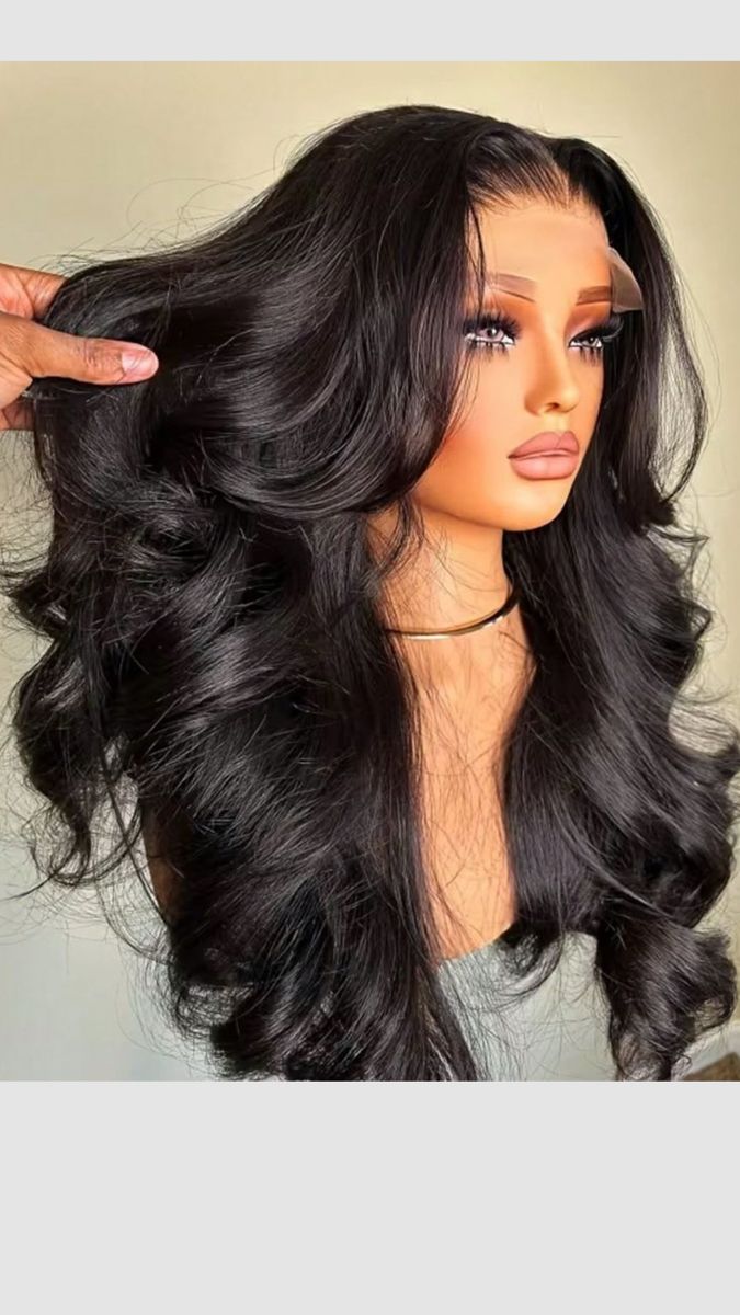Natural Black Curtain Bangs Human blend Lace Front Wig