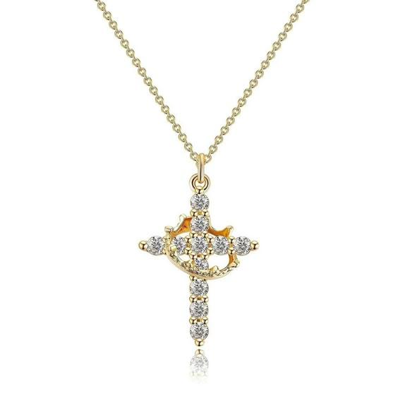 Cross with Crown Pendant Necklaces with Chain