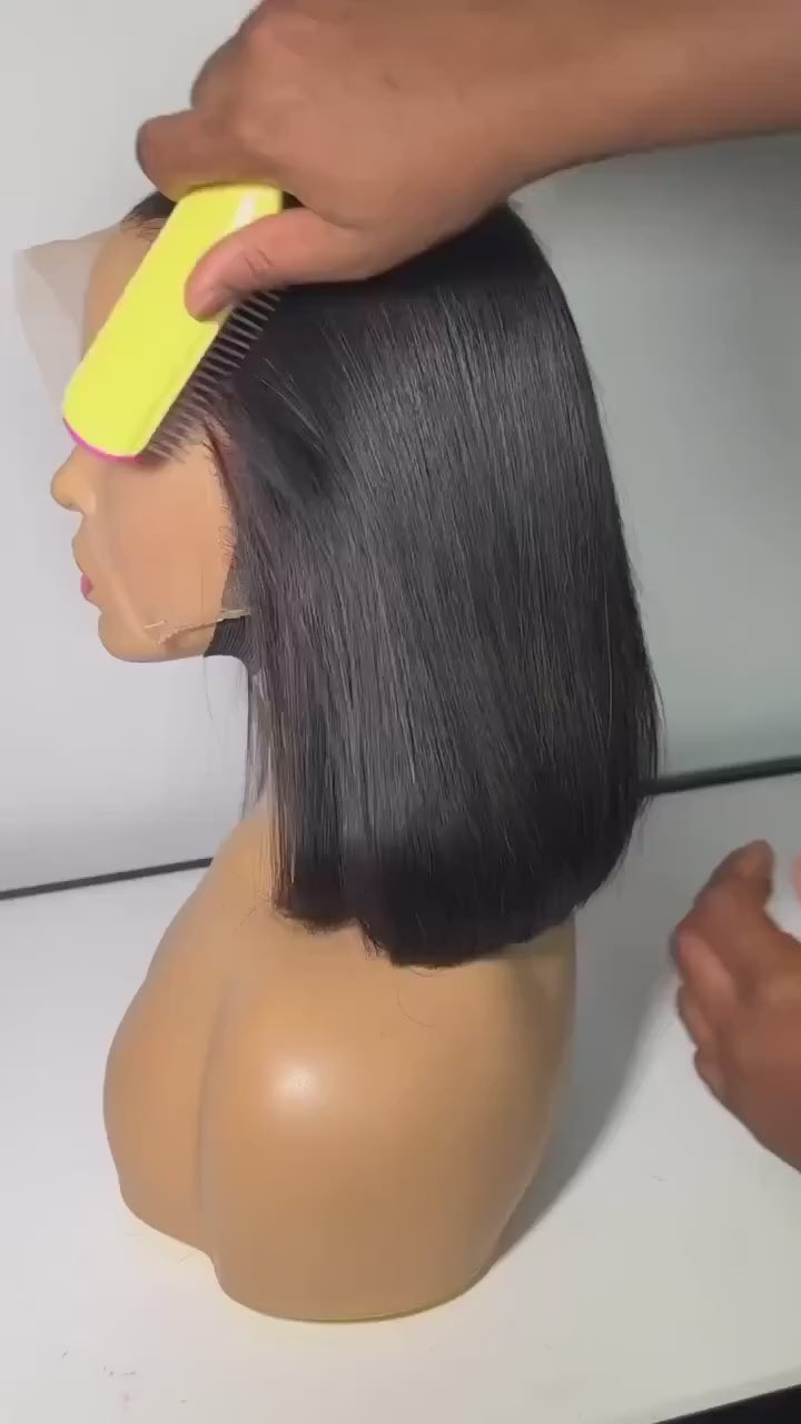 Bresilienne 10"Brazilian Hair Glueless Frontal Lace Short Straight Bob Wig